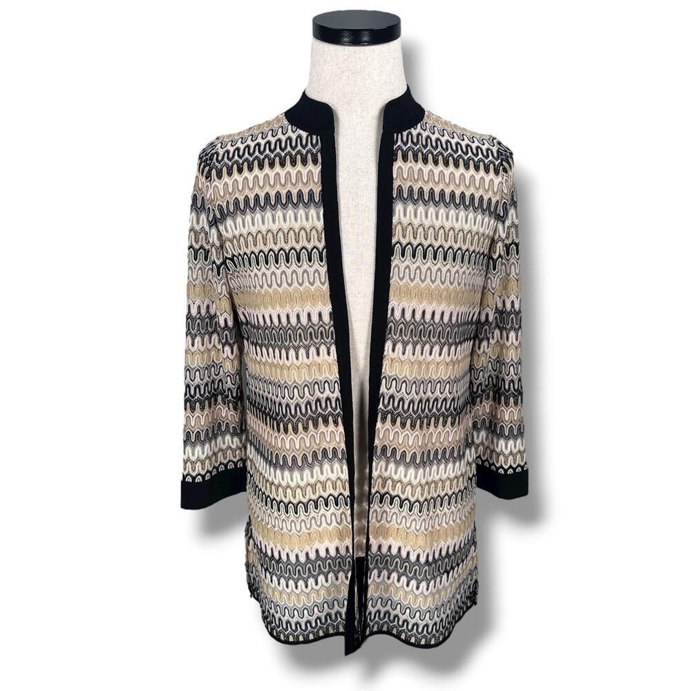 Misook Open Front Cardigan Sweater Women’s Small Multicolor Geometric‎ Stretch